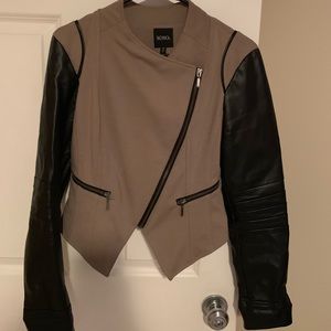 Khaki Jacket with Faux Leather Sleeves